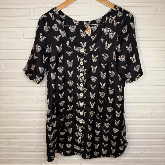Maeve Black and White Dog Print Button Up Silk Dress, Women’s Size Small - Picture 1 of 9